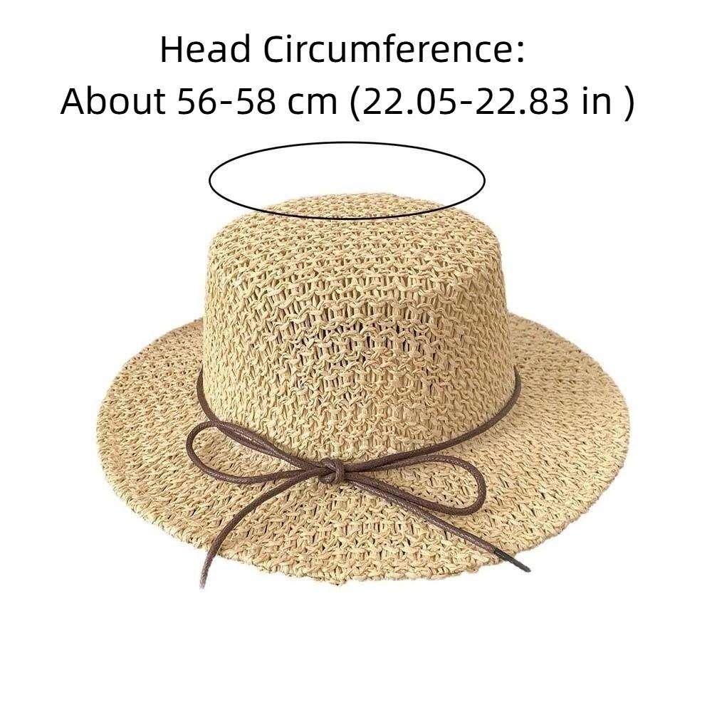 With Bow Straw Boater Hat Breathable Mesh Sun Protection Handwoven Sun Cap Wide Brimmed Lightweight Flat Top Beach Hat