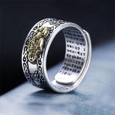 Anillos Chinos Pixiu de Feng Shui Para Mujeres Hombres Cobre Chapado en Plata Monedas Pi Xiu Anillo de Dedo Abierto Amuleto Riqueza Joyería de la Suerte