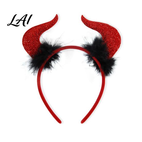 Glittery Devil Costume Kit Halloween Red Costume Glitter Horn Headband And Trident Prop Three Pronged Cane for Cosplay Masquerade Party Performance