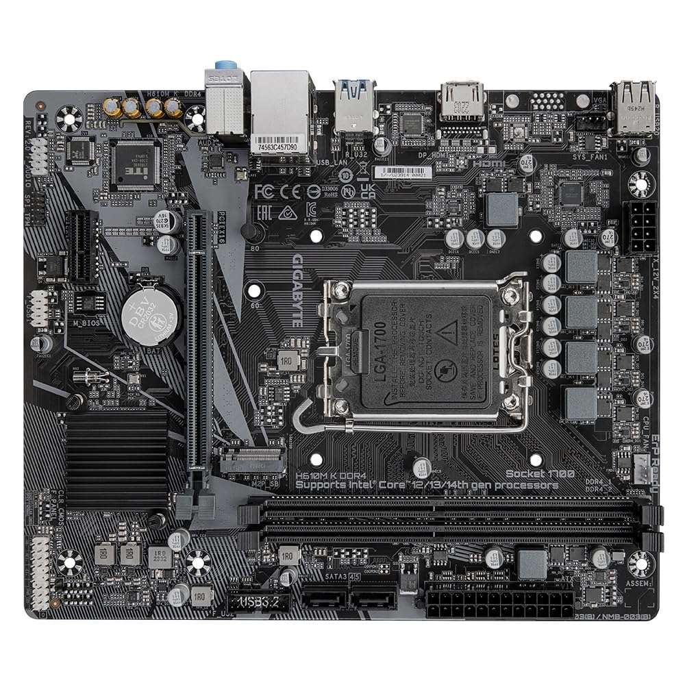 GIGABYTE H610M K DDR4 LGA1700 Micro-ATX Motherboard (H610M K DDR4 MB6488) for Intel 14th, 13th, and 12th Generation Core Processors