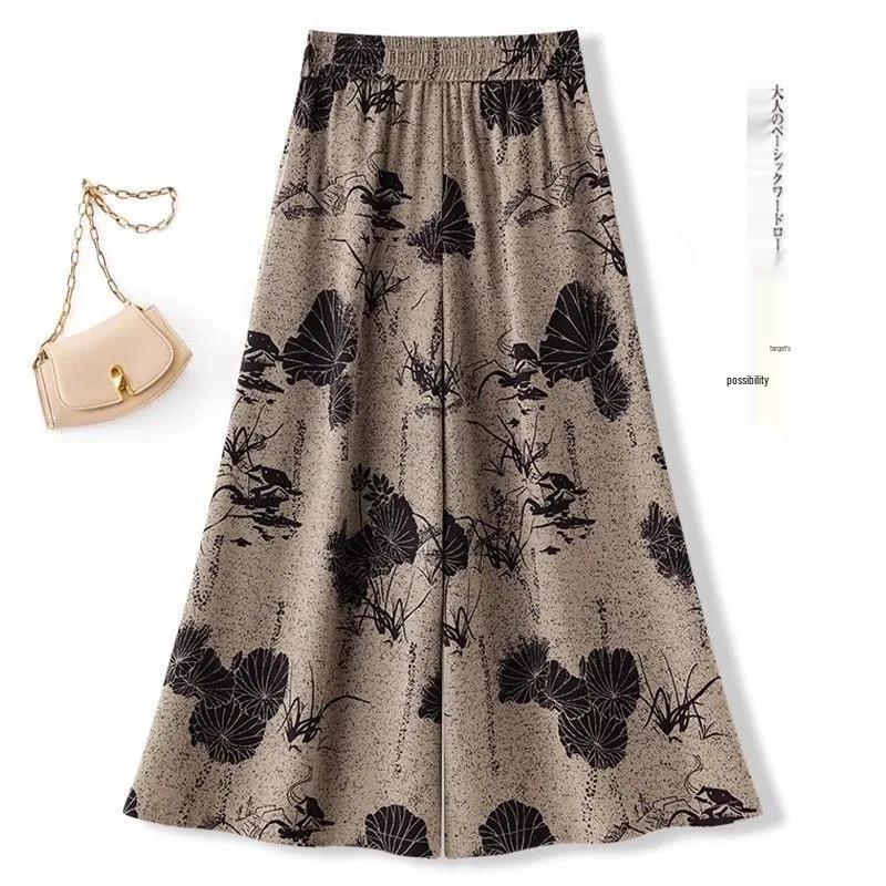 Plus Size Women's Chinese Style Printed Skirt-Pants - Summer Loose Slimming Seven-Point Pants