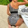 Sexy Push Up Leopard Swimwear One Shoulder Ring Linked High Waist One Piece Swimsuit Beach Wear Bathing Suit Bodysuit Monokini