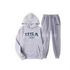 Mens Fleece-Lined Hoodie Pants Set Casual Sportswear Retro USA Letter Print Long Sleeve Winter Outfit