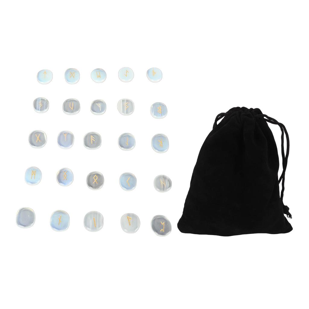 25 Pcs Natural Rune Stones Set Exquisite Runes Carving Meditation Stones Set for Prayer Divination