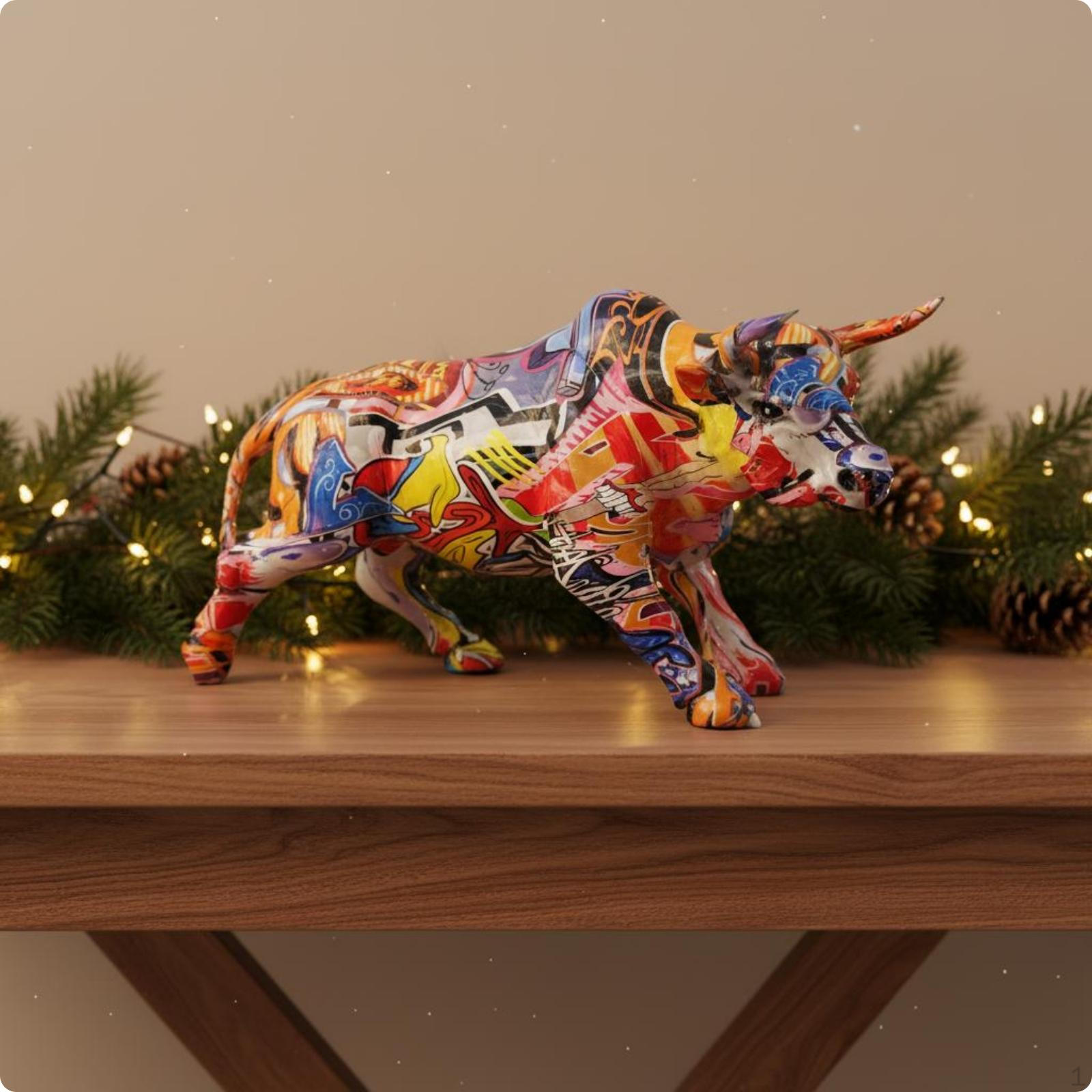 Wall Street Bull Figurine Wealth Symbol Statue Auspicious Home Decor Graffiti Letter 1
