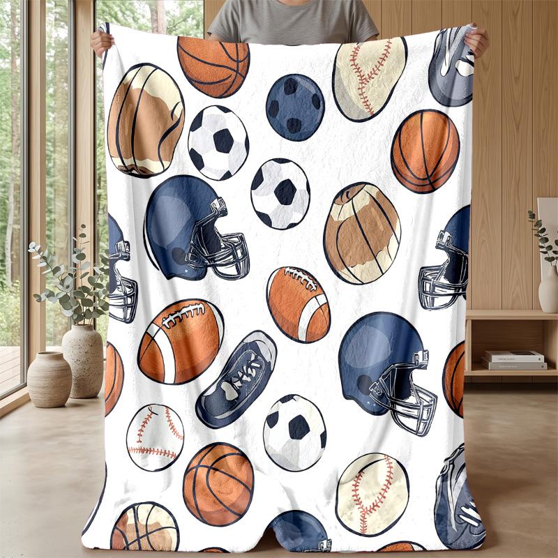 Sports Equipment Pattern Theme Blanket Lightweight Warm Flannel Blanket Decorative Throw Blanket for Home Decoration