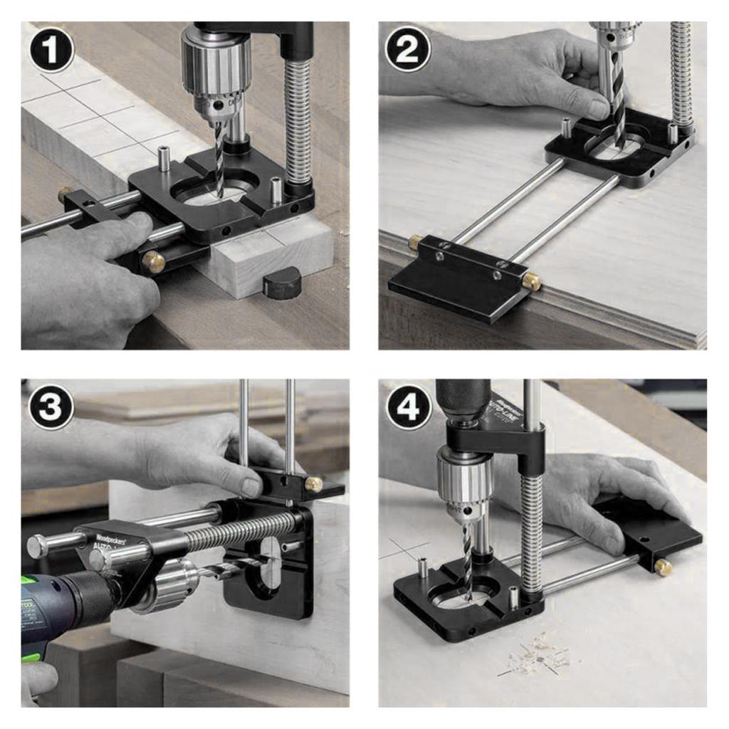 Woodworking Drill Guide Adjustable Drilling Template Hole Punch Locator for Carpenter Plastic Base