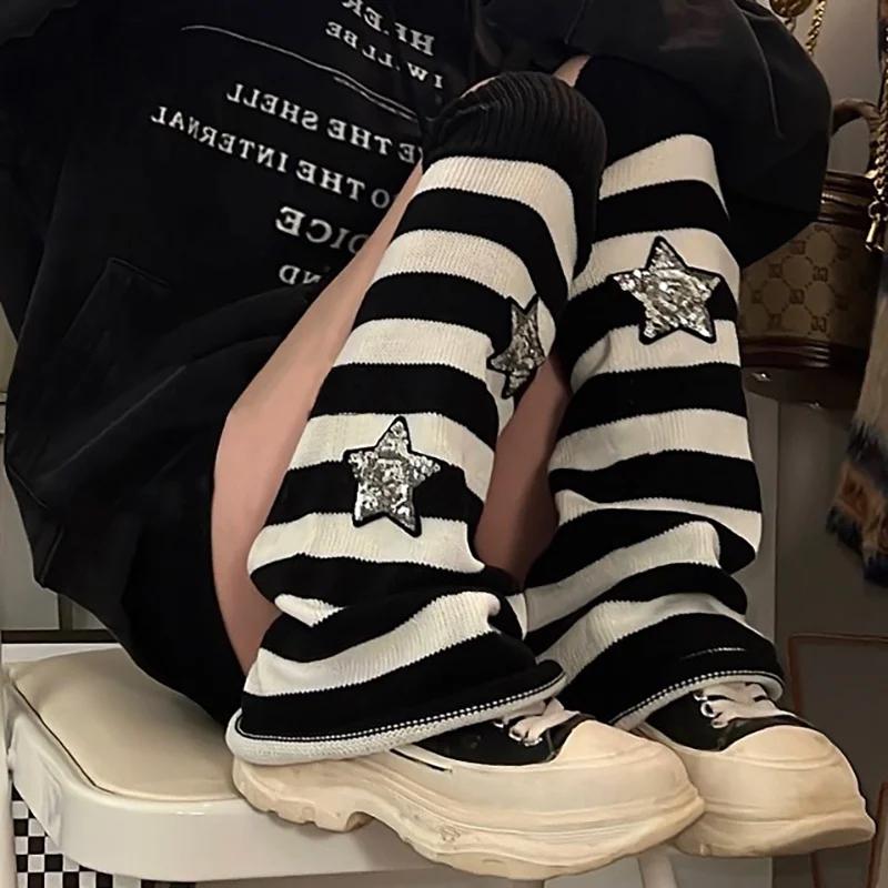 Y2K Lolita Leg Warmers Harajuku Women Winter Red Heart Print Cross Gothic Skull Halloween Skeleton Spider Web Knitted Leg Covers