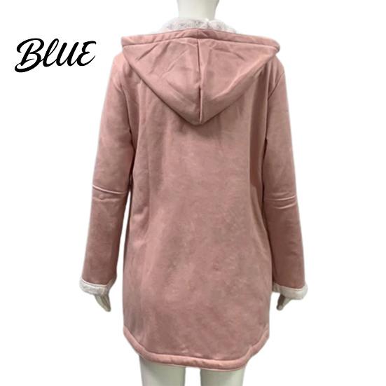 Lady Thick Coat Women Fall Winter Hooded Soft Plush Long Sleeve Mid Autumn Jacket Length Windproof Cold Resistant Buttons Loose Pockets