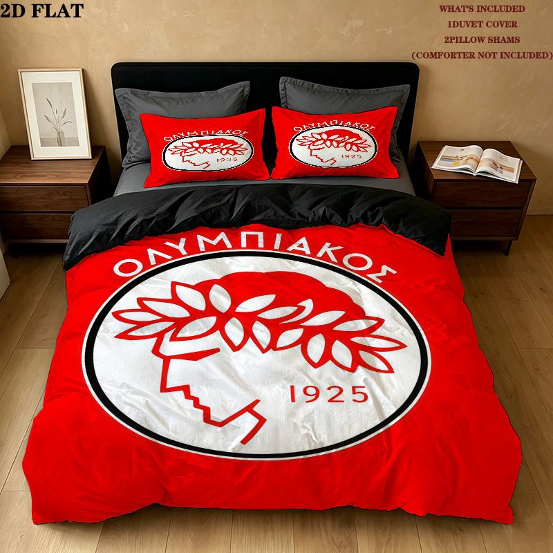 Olympiacos FC Vzorované povlečení Domácí dekorace Narozeninový dárek ( 1 povlak na peřinu + 2 povlaky na polštář, bez náplně),merchandise pro fanoušky.