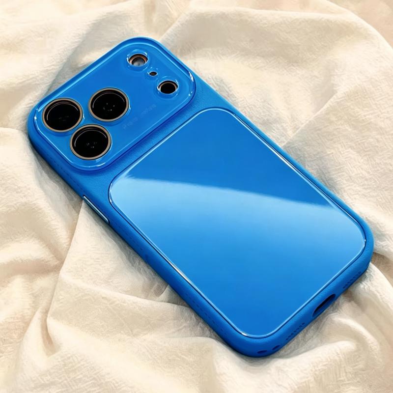 Luxury 17PM Looks HD Glass Large Window Glossy Bright Case For 17 16 15 14 13 Pro Max Plus Shockproof Candy Shiny Cover