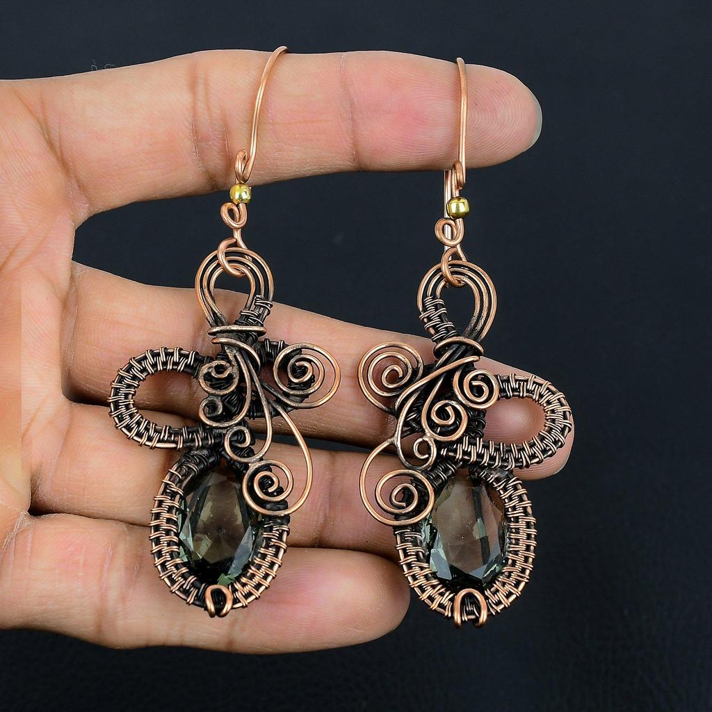 Aqua Apatite Earrings, 999 Copper Wire Wrapped Earrings Handmade Gemstone Jewelry, Gifts For Wife Brand New Earrings