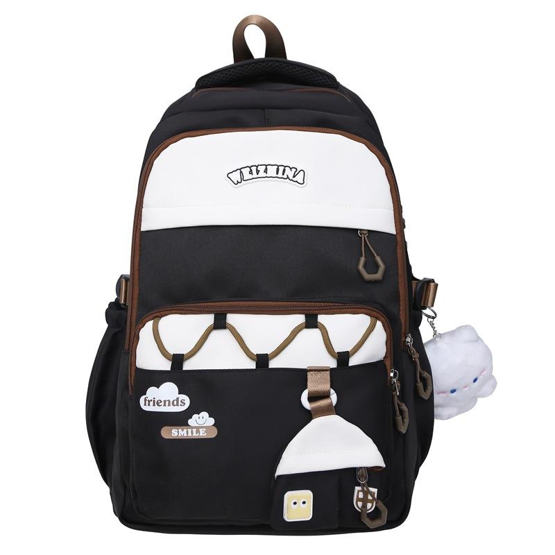 Student Schoolbag Women's Color Contrast Backpack Large Capacity Backpack with Coin Purse