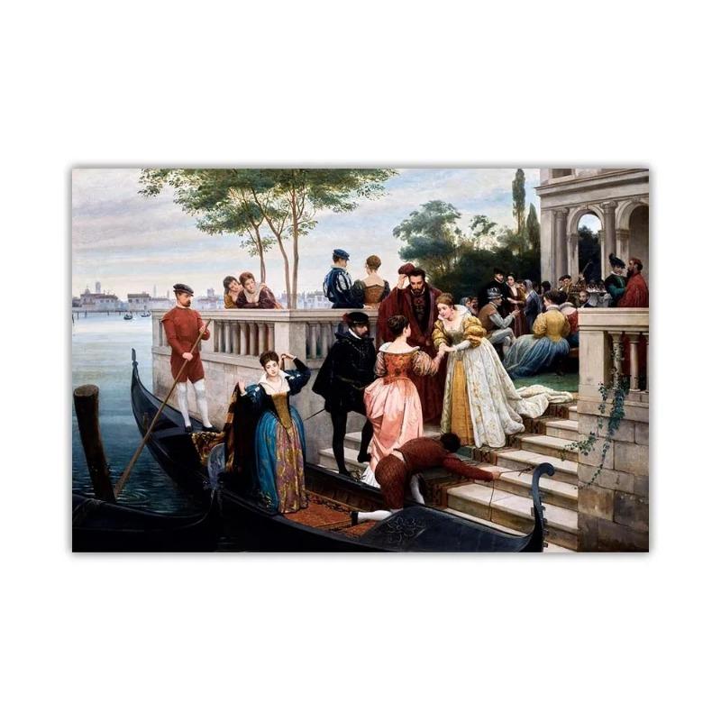 

Eugen Von Blass Прибытие бала, Мурано Масло на холсте Печатный постер Настенная картина Гостиная Домашний декор Без рамки 60x90cm No Frame