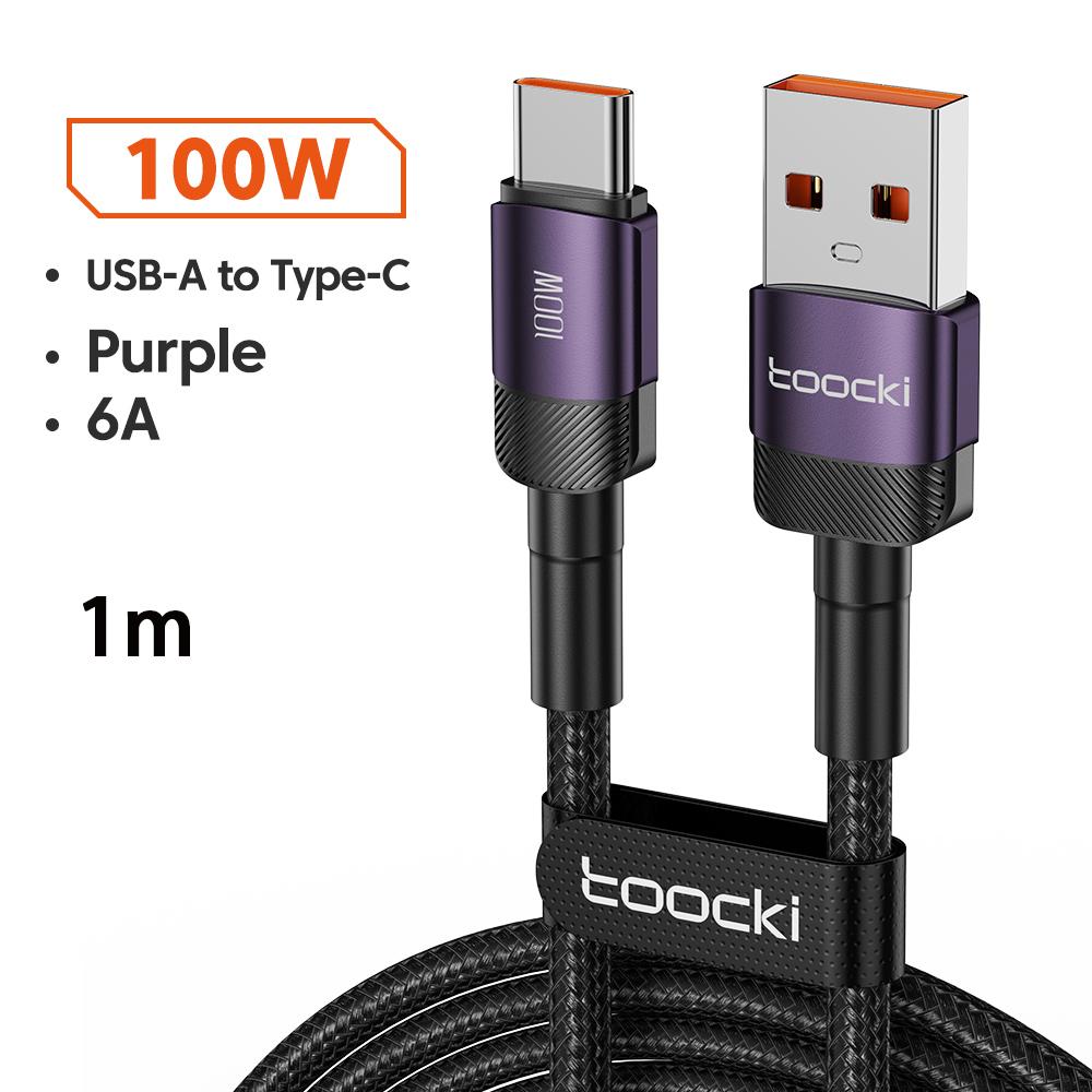 Toocki 6A USB To Type C Cable for Huawei Xiaomi PD 100W Fast Charging Charger USB C Data Cord Quick Charge for Samsung Oneplus 5
