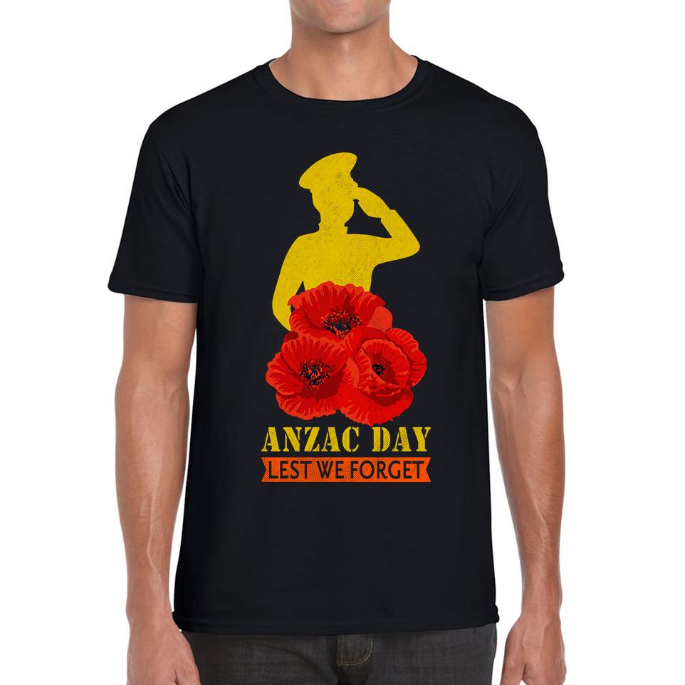 

Anzac Day Lest We Forget Poppy Flowers British Veteran Unisex Mens T Shirt Womens Tops Tees S