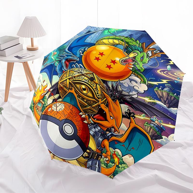 

1pc Dragon Ball Z & Pokémon Automatic Opening Umbrella Portable 3-Fold Design with 8-Bone Iron Frame Outdoor for Fans, Travelers, Everyday Use Perfect