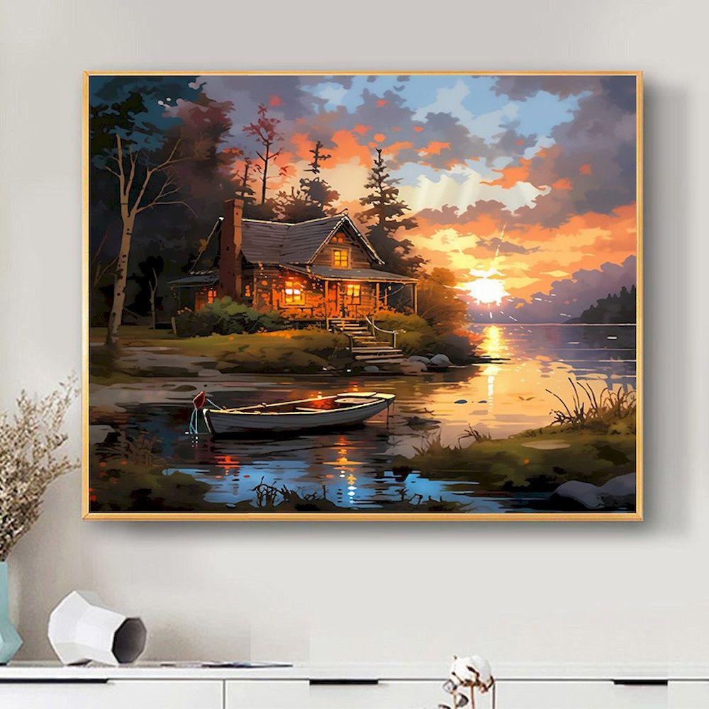 CHENISTORY DIY Ölmalerei nach Zahlen Hauslandschaft nach Zahlen Acrylfarbe Wandkunst Bilder Handgemaltes Leinwand Home Decor