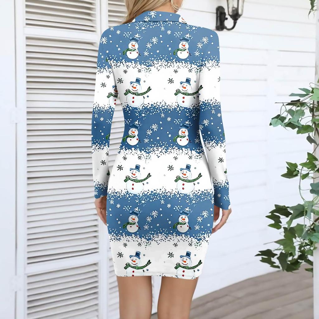 Women's V-neck Casual Print Long-sleeved Fitted Dress