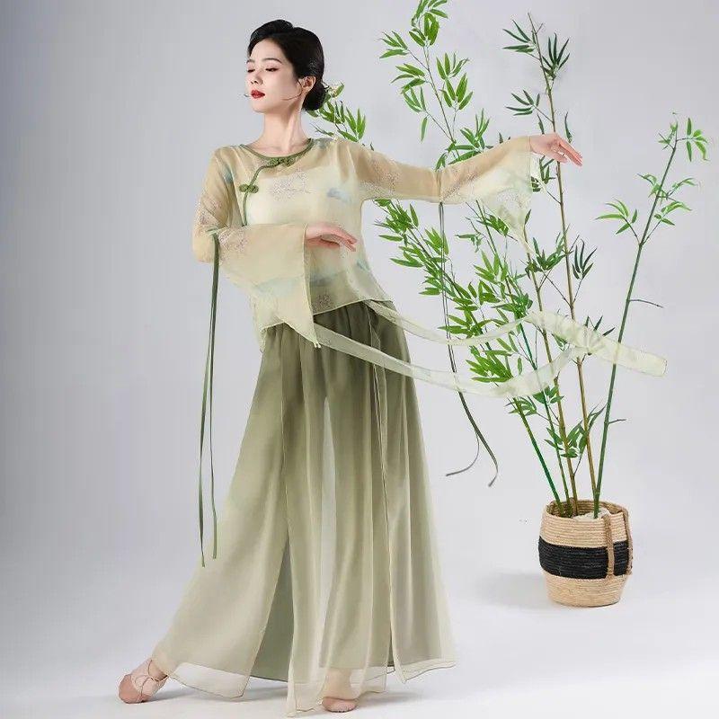 Klasyczny ubiór do tańca dla kobiet Eleganckie ubranie z szyfonu i gazy Chiński występ taneczny Etniczny kostium 