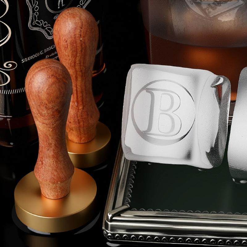 Wood Handle Ice Stamper Ice Engraving Tool With Intricate Carved Pattern For Cocktails Chocolate Desserts Embossing