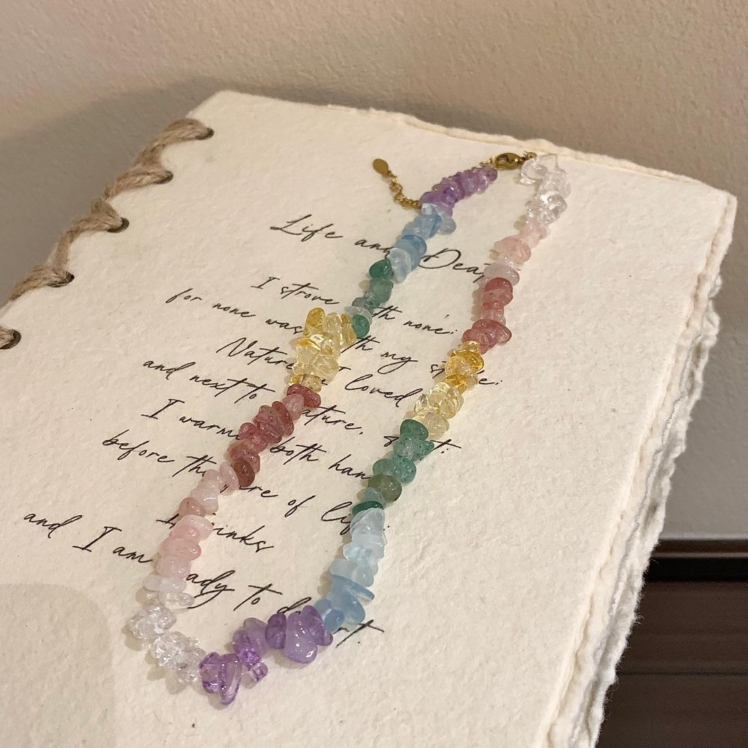 Rainbow Crystal Natural Stone Necklace Women Bohemian Luxury Minimalist Fashion Jewelry