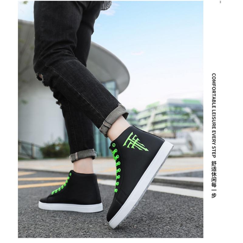 Large Men's Shoes, High Top Casual Board Shoes, Size 48, Medium Top Leather Surface, Waterproof and Anti Slip for Men