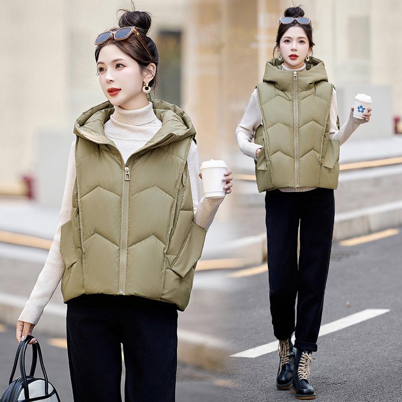 Student cotton-padded vest women's new hooded short versatile thickened and thin thermal top