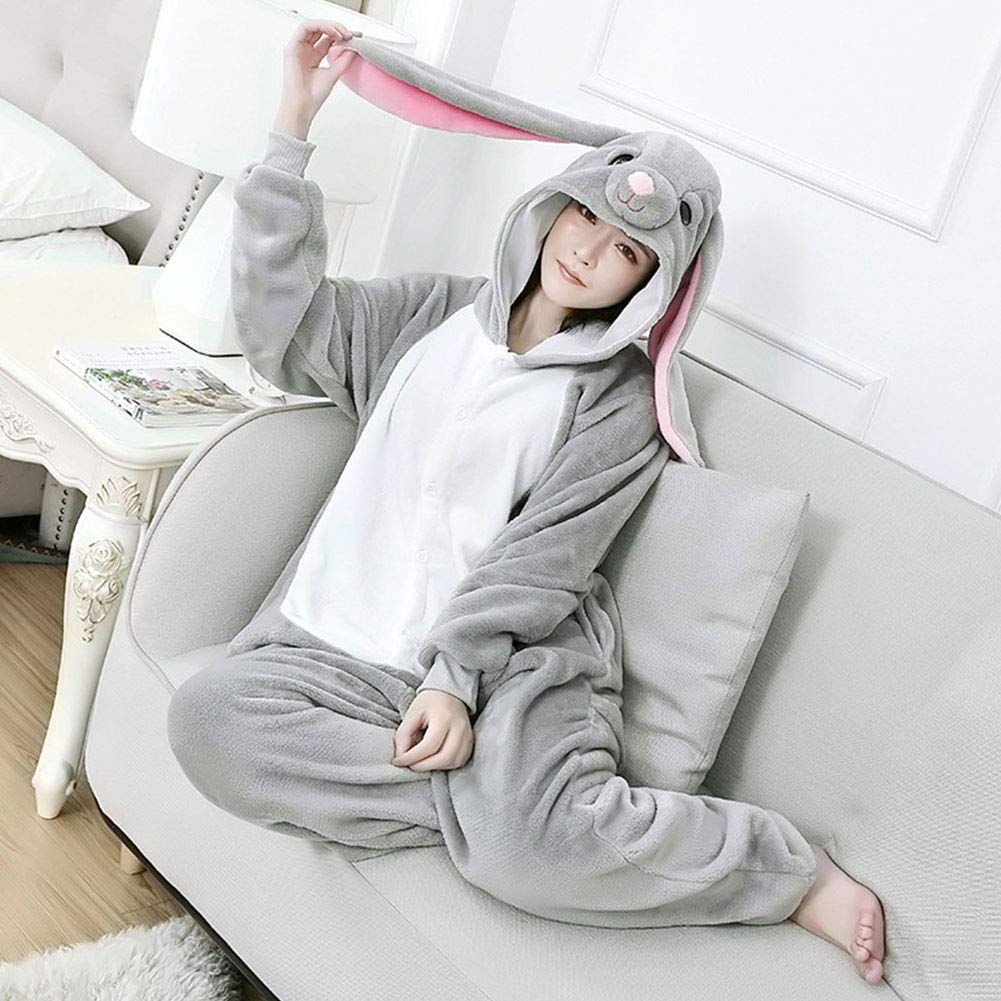 Yordearly Animal Panda Kigurumi Pajama Costume for Adults, Perfect for Cold Weather (Rabbit, Size L)