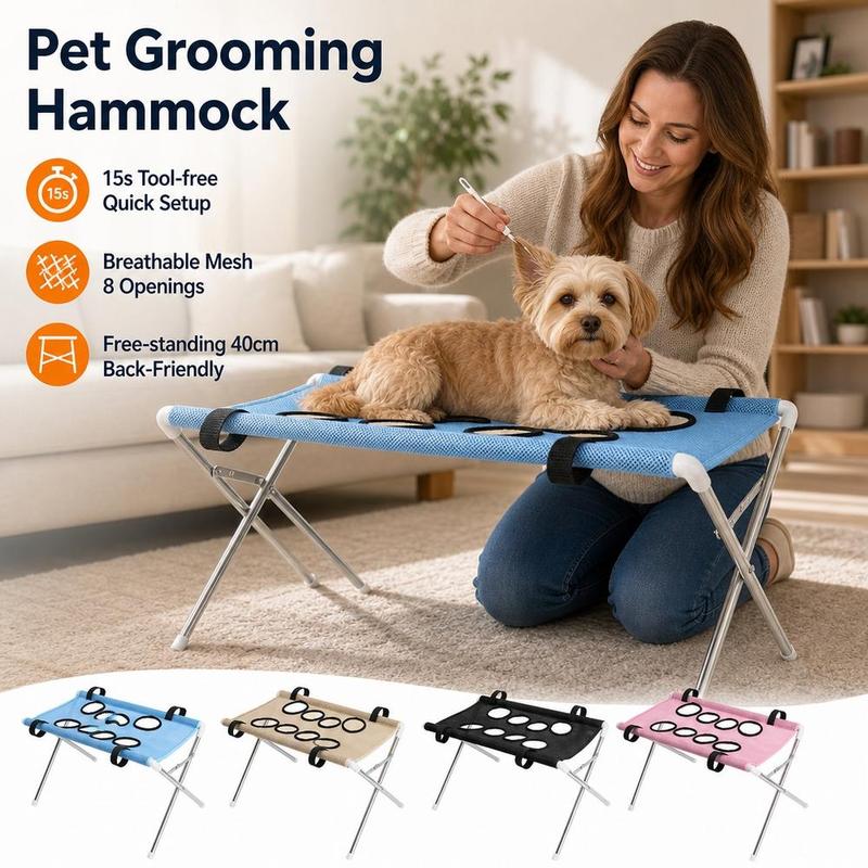 Pet Grooming Hammock Stand Foldable Cat Dog Bathing Rack Quick Dry Mesh Nail Trimming Holder for Small Medium Pets