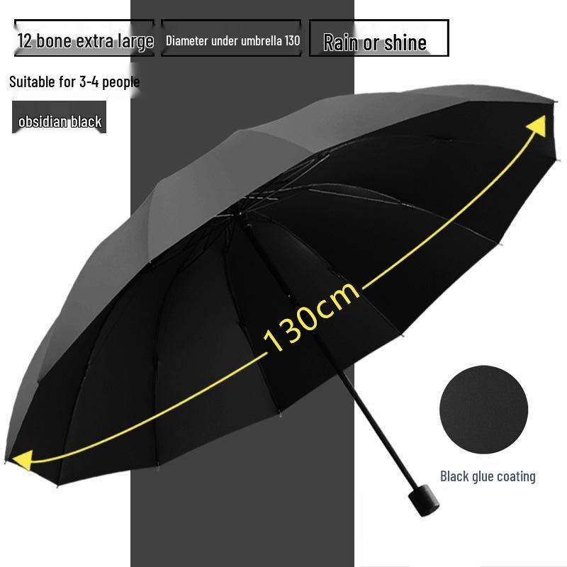 Reinforced Oversized Dual-use Umbrella: Sun & Rain Protection, Anti-riot, 12 Ribs, Thickened, Foldable