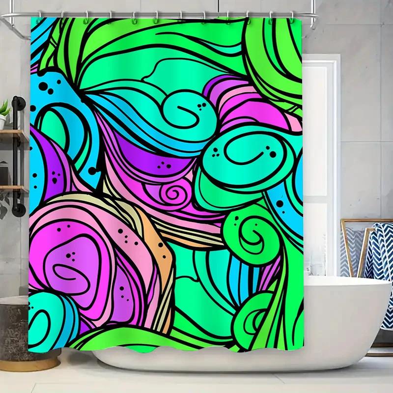 

Trendy Bathtub Shower Curtain with Vibrant Lantern Print for Home Decor Water-Resistant Bathing Room Fabric Liner W90XH180cm