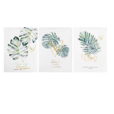 3Pcs Nordic Style Simply Green Plants Leaves with Letters Wall Art Canvas Painting Core Decor