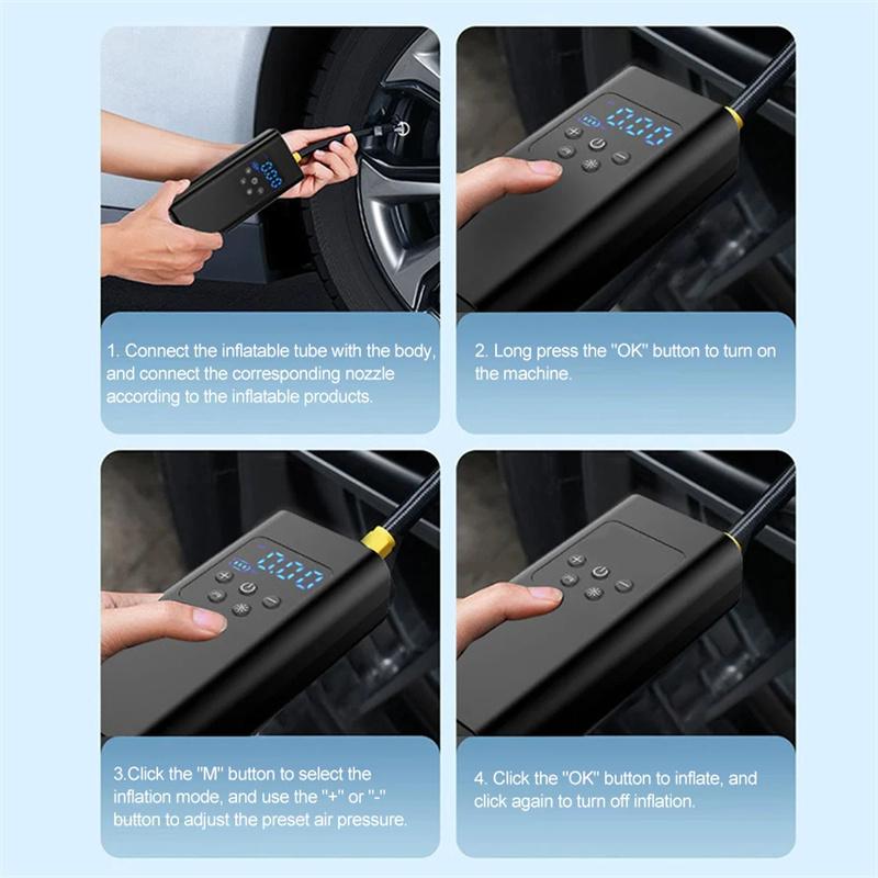 Wireless/Wired Electric Tire Inflator Lcd Digital Display Portable Tyre Inflator With Led Light Digital Inflator Inflatable Pump