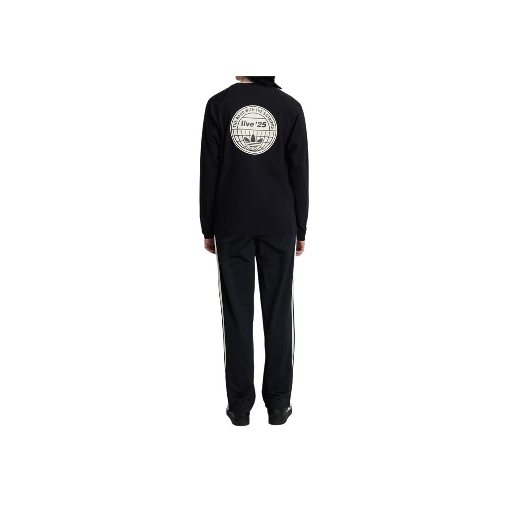 Adidas Originals X Oasis Kollaboration 3-Streifen SS25 Tour Slim Fit Rundhals Vintage Weich Langarm T-Shirt Unisex Oberteile Schwarz KT-3428