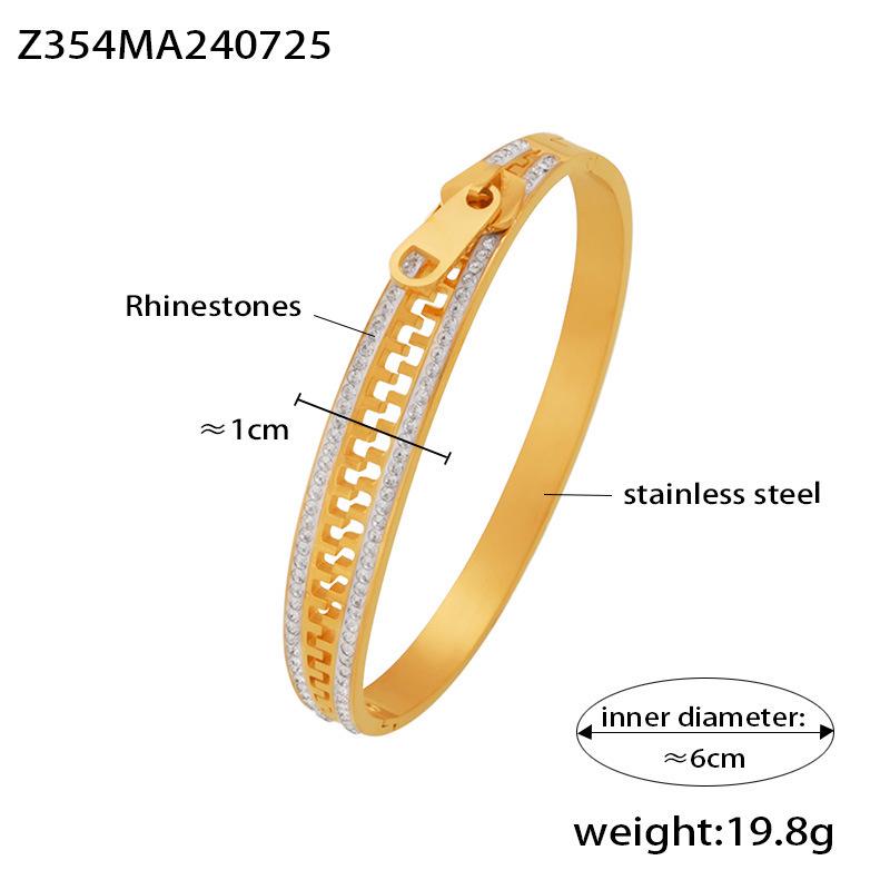 European 18K Gold Plated Stainless Steel Rhinestone Zipper Bracelet