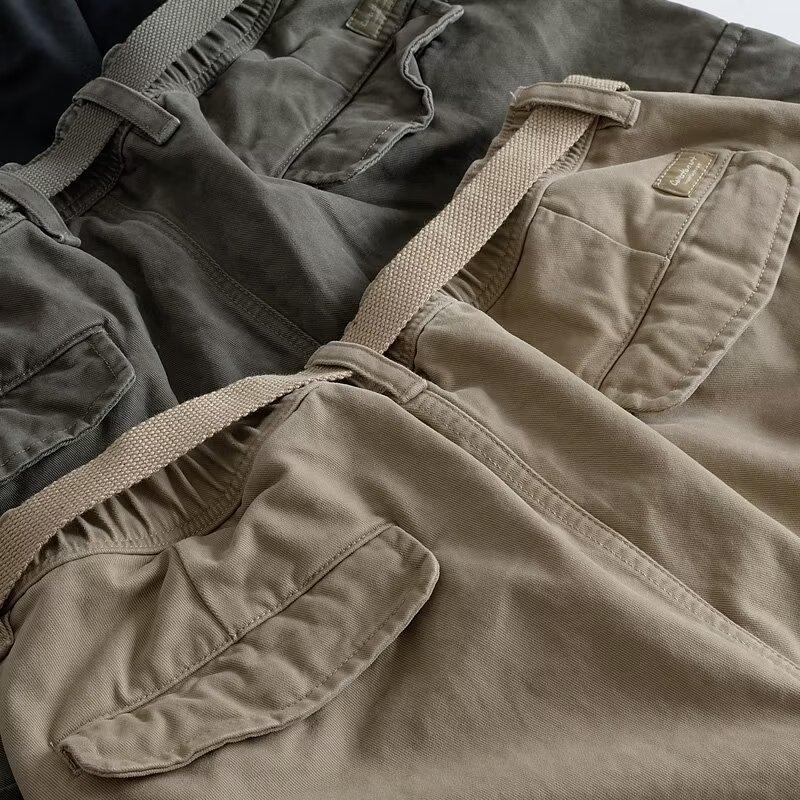 Men'S Summer Cargo Trousers Large Pocket Casual Work Pants Fashion Soild Long Sweatpants Outdoor Streetwear Loose Male Slacks