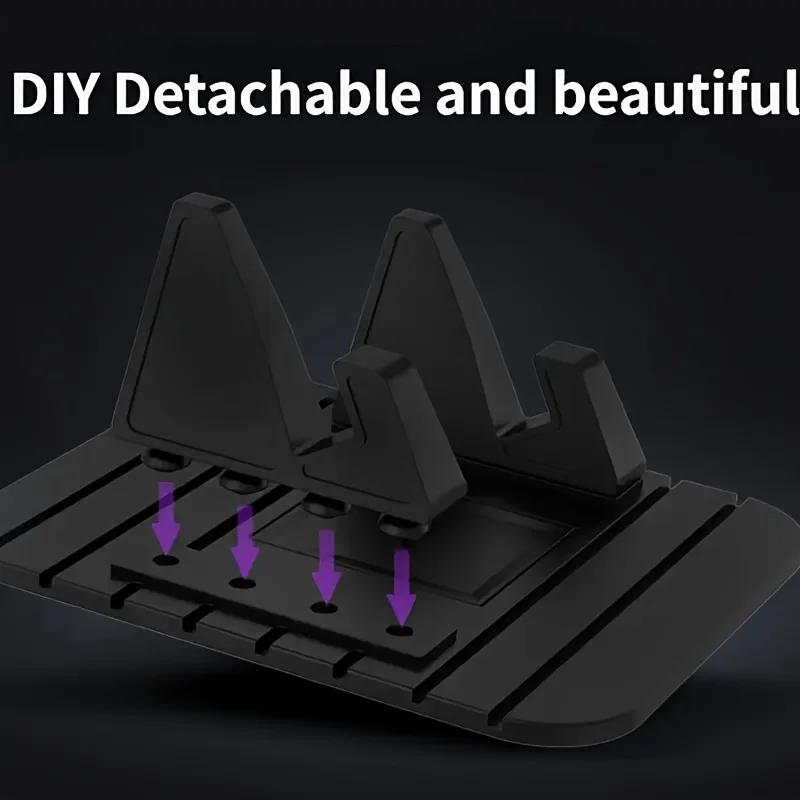 Silicone Car Dashboard Pad with Phone Holder - Multi-Functional Anti-Slip Bracket for Seats & Desktop (Detachable)