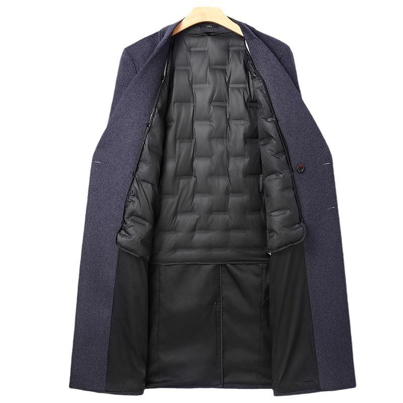 Herbst und Winter Neuer Herren Doppelreiher Langer Wollmantel Daunen Abnehmbares Futter Woll-Trenchcoat Herrenmantel