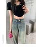 Nostalgische Retro High Waist Straight Leg Jeans für Frauen mit birnenförmigen Figuren - Lässige lockere Wide Leg Hosen in voller Länge für den Herbst.