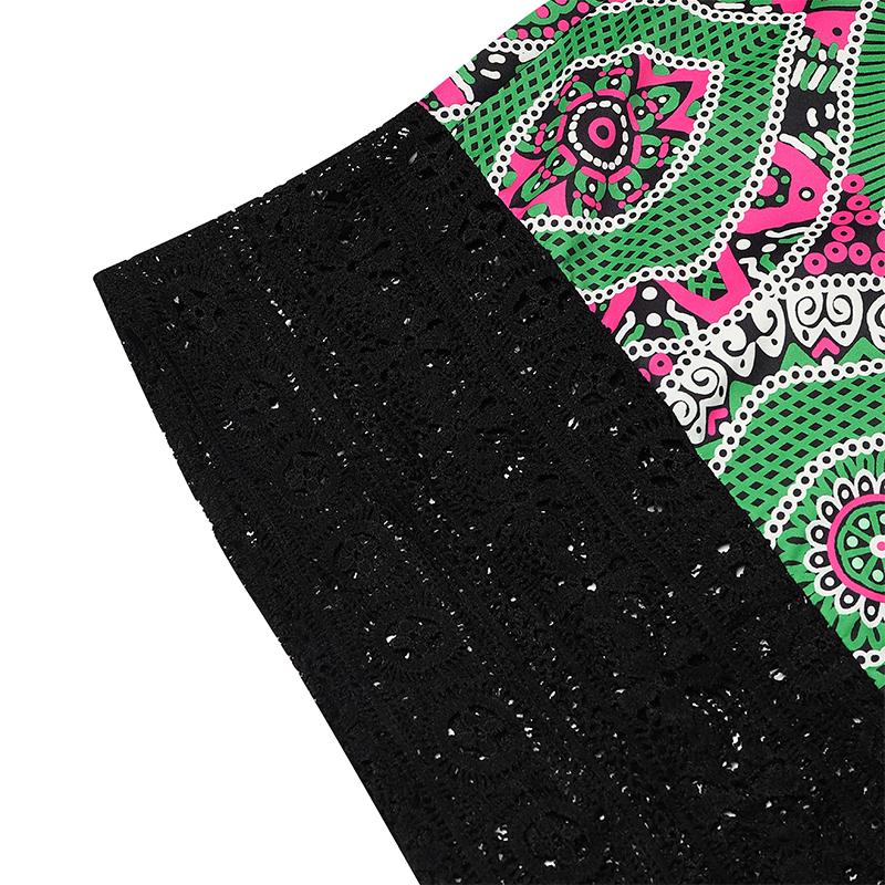 2PCS Women Oversized Lace Batwing Sleeve Long Tops and Skirts Floral Print Sets Two Picecs