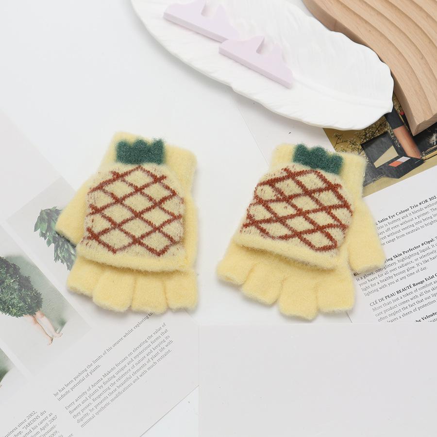 Children's Cute Cartoon Flip-Gloves: Cold-Proof, Half-Finger Winter Writing Warmth for Boys and Girls