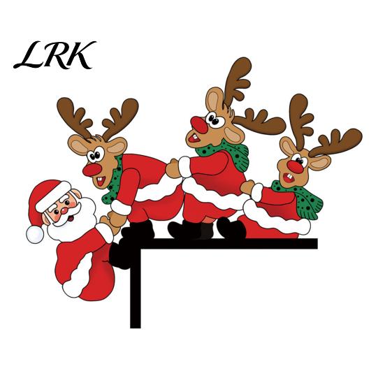 Winter Holiday Room Decor Christmas Door Corner with Snowman/Elk Designs, Wooden Hanging Ornaments Frame Ornament, Decorative Topper Home Festive Elk