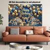 2D Blue Gold Birthday Banner Cloth Balloons and Gift Boxes Party Decoration