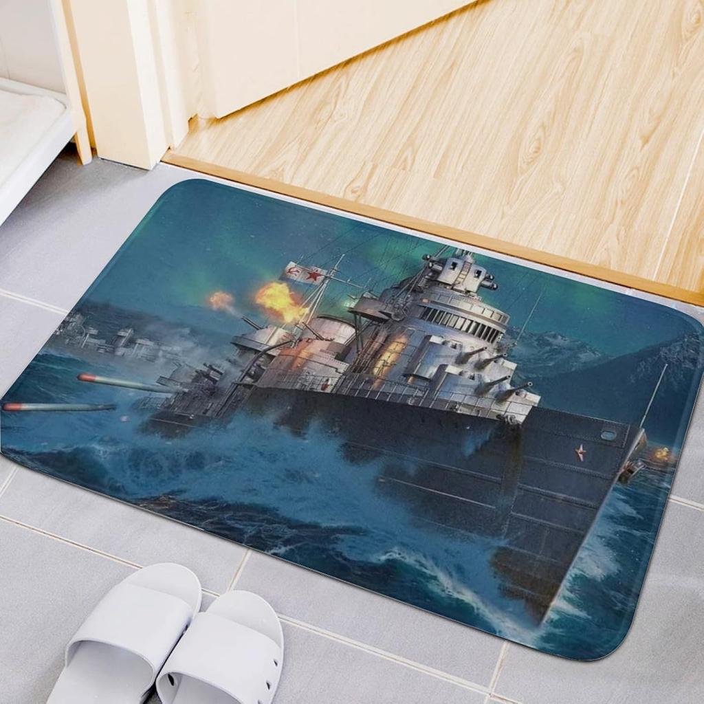 Funny Indoor Door Mat Abstract, World of Warships Islands, Home Decorative Welcome Doormat 24X16 in