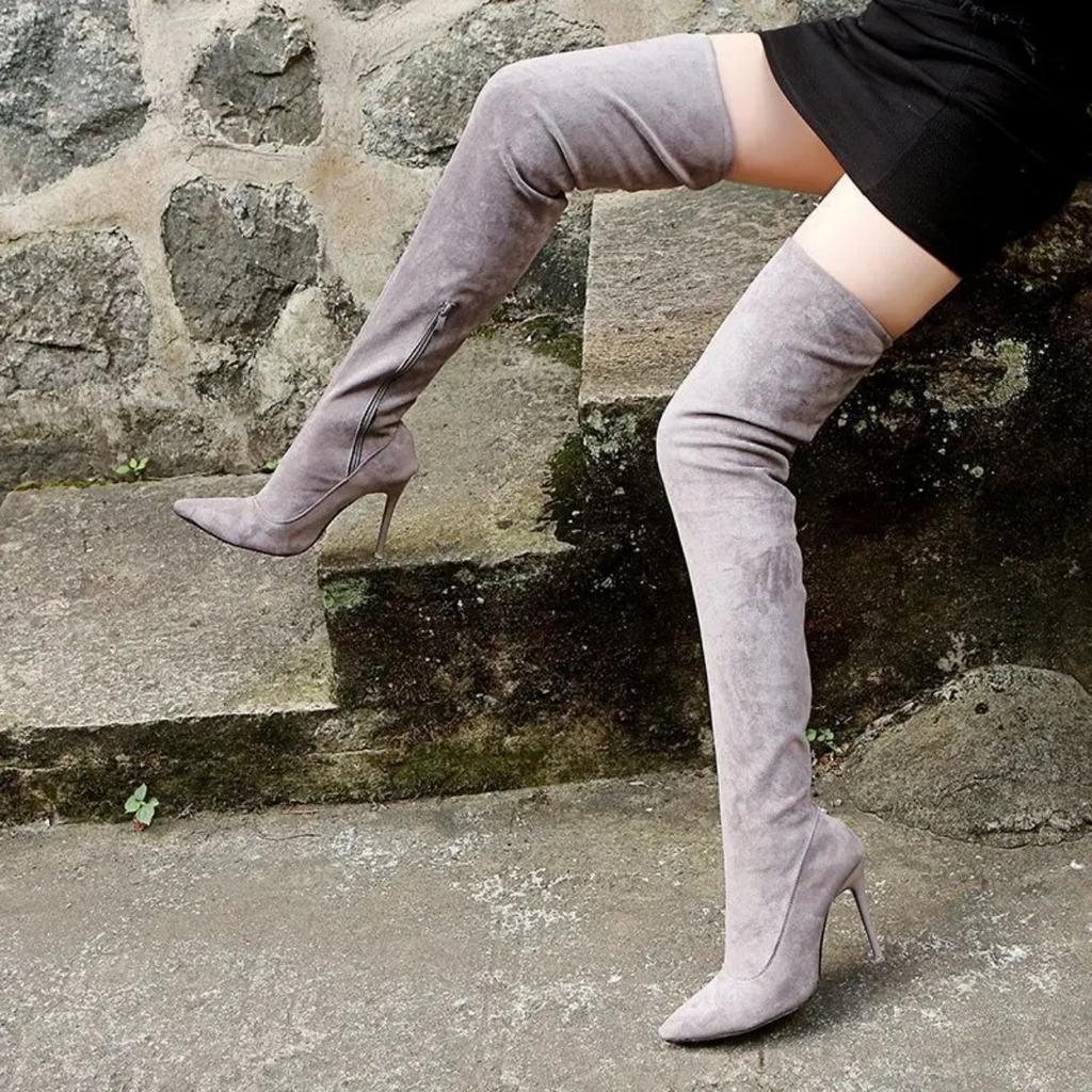 Ny Mote Vinter Dame Støvler Stretch Høye Støvler Damer Tynne Høye Hæler Støvler Røde Sko Kvinne Lange Støvler Botas Femininas