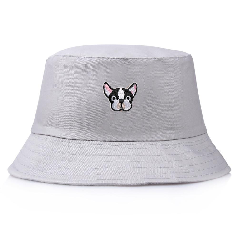 Dog Pattern Embroidery Bucket Cap Fisherman Hat Sun Protection Breathable Gift
