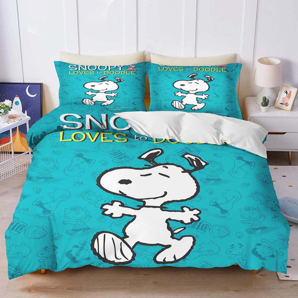 Snoopy Bedroom Anime Duvet Set Bedding King Size Luxury Cover 3-Piece Polyester Christmas Decorations Cute Printed Cartoon Home