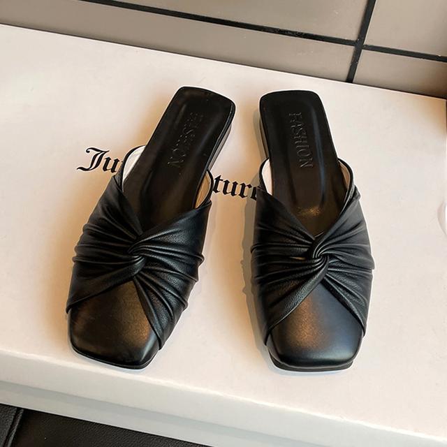 

Женские шлепанцы на плоской подошве, повседневная обувь с открытой пяткой, весна-лето, новые модные сандалии с квадратным носком, женские шлепанцы, женские шлепанцы 36 чёрный