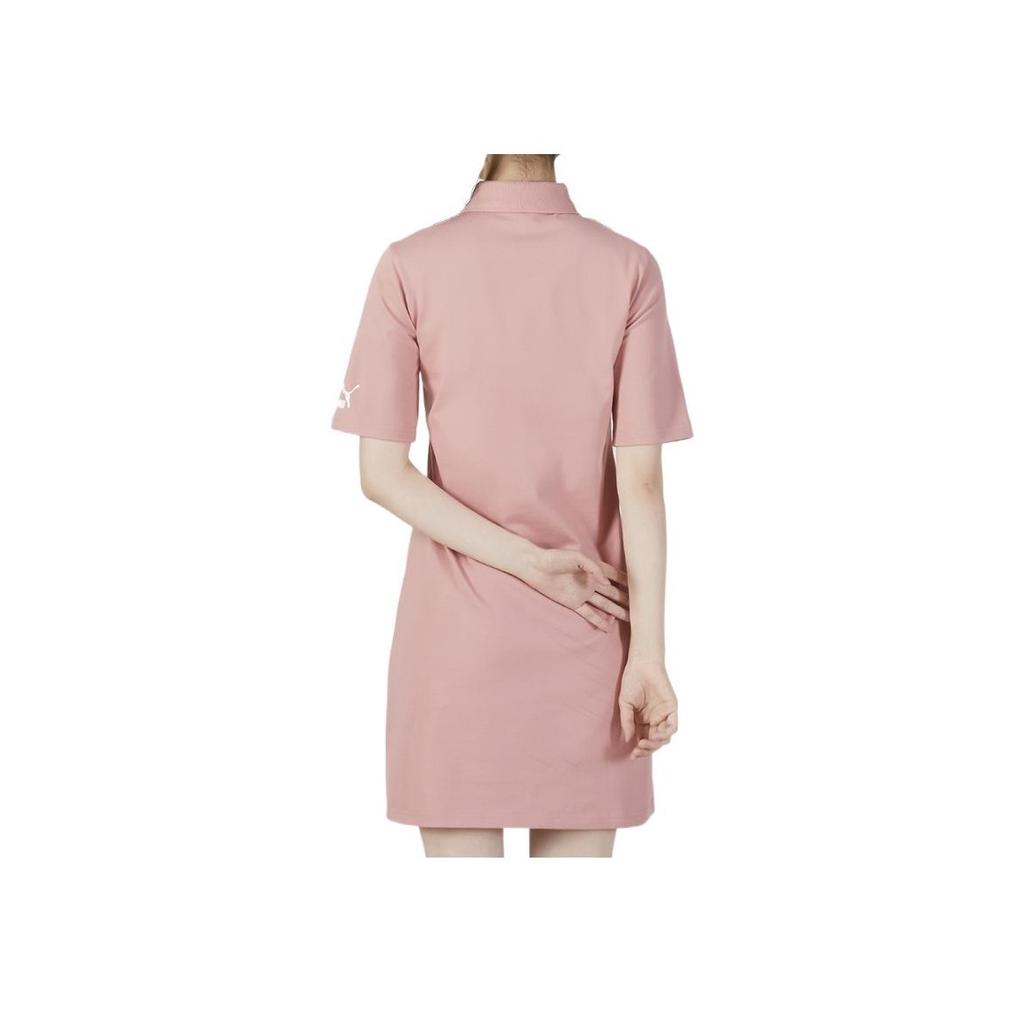 Puma Solid Color Badge Breathable Polo Collar Short Sleeve Dress Women Dresses Pink 537042-24